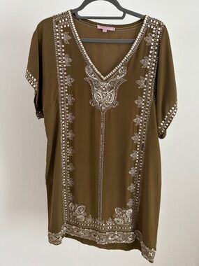 CALYPSO St Barth Sequined Green Tunic Cover Up Dress SZ Small